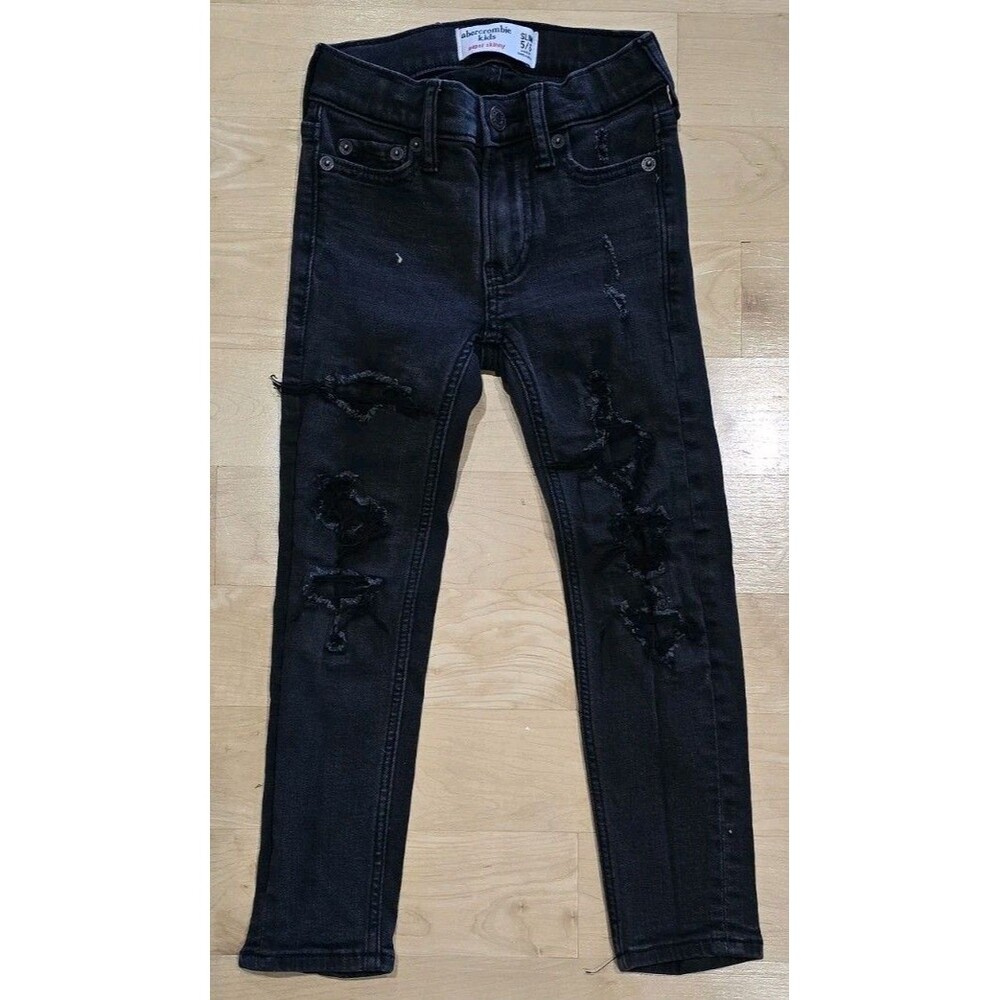 BLACK ABERCROMBIE DISTRESSED SLIM JEANS BOYS  - SIZE 5/6